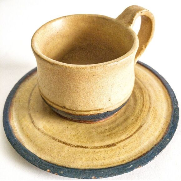 Hand Thrown Artisan Pottery Coffee Cup & Saucer - Picture 8 of 8
